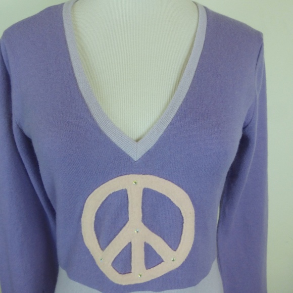 DEBORAH LINDQUIST rare CASHMERE PEACE SWEATER M one of a kind designer v neck - Picture 4 of 8